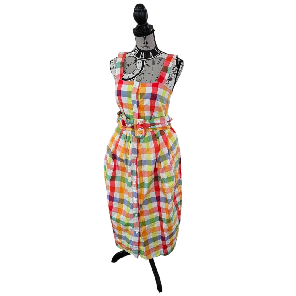 Christopher John Rogers Sz 0 Checkered Wide Plaid Midi Full Sundress Pockets